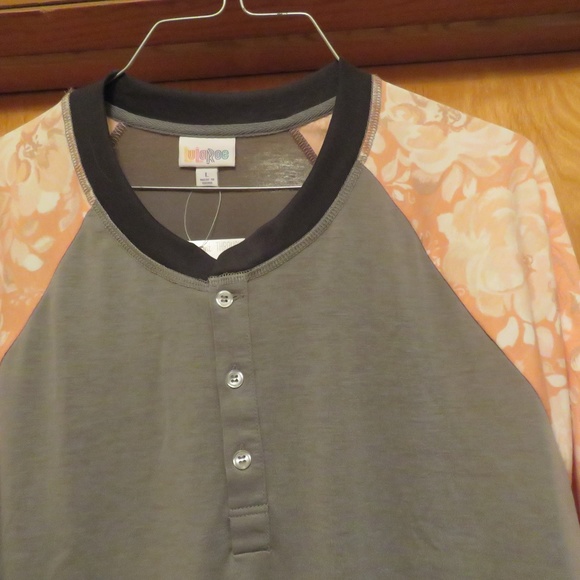 Lularoe Floral Sleeves Mark Henley Long Sleeve Top L - Picture 2 of 6